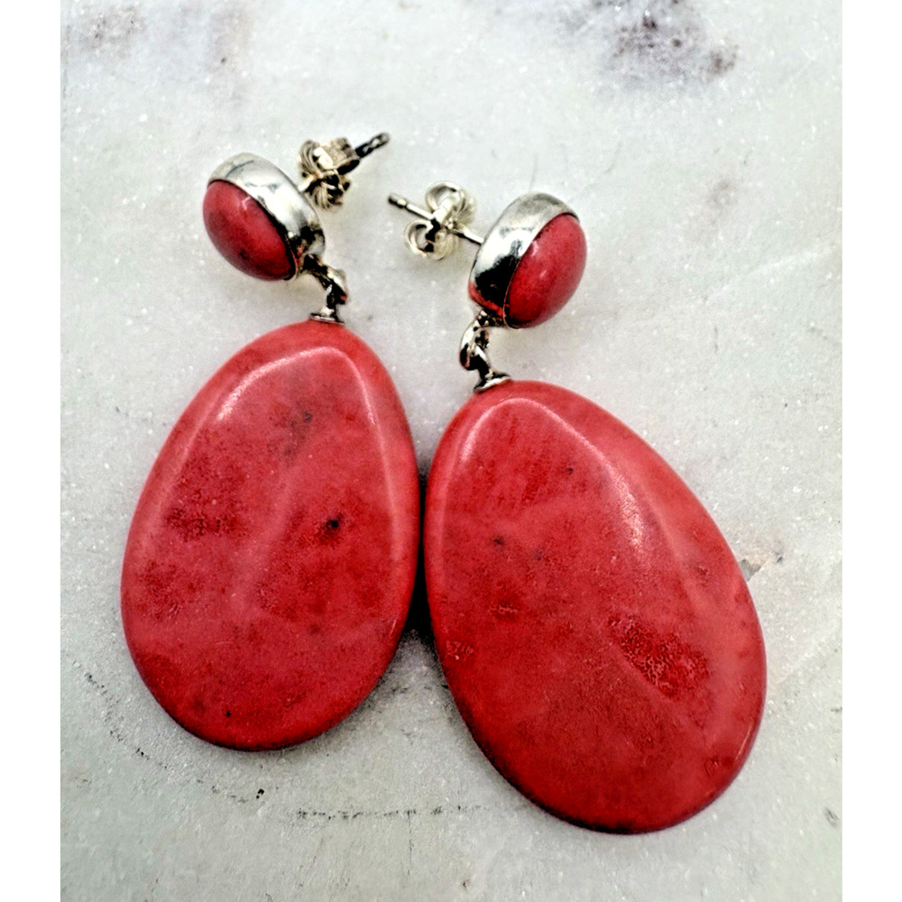 Sterling silver Post Drop Dangle Round and Teardrop Pink stone earrings 8.4g